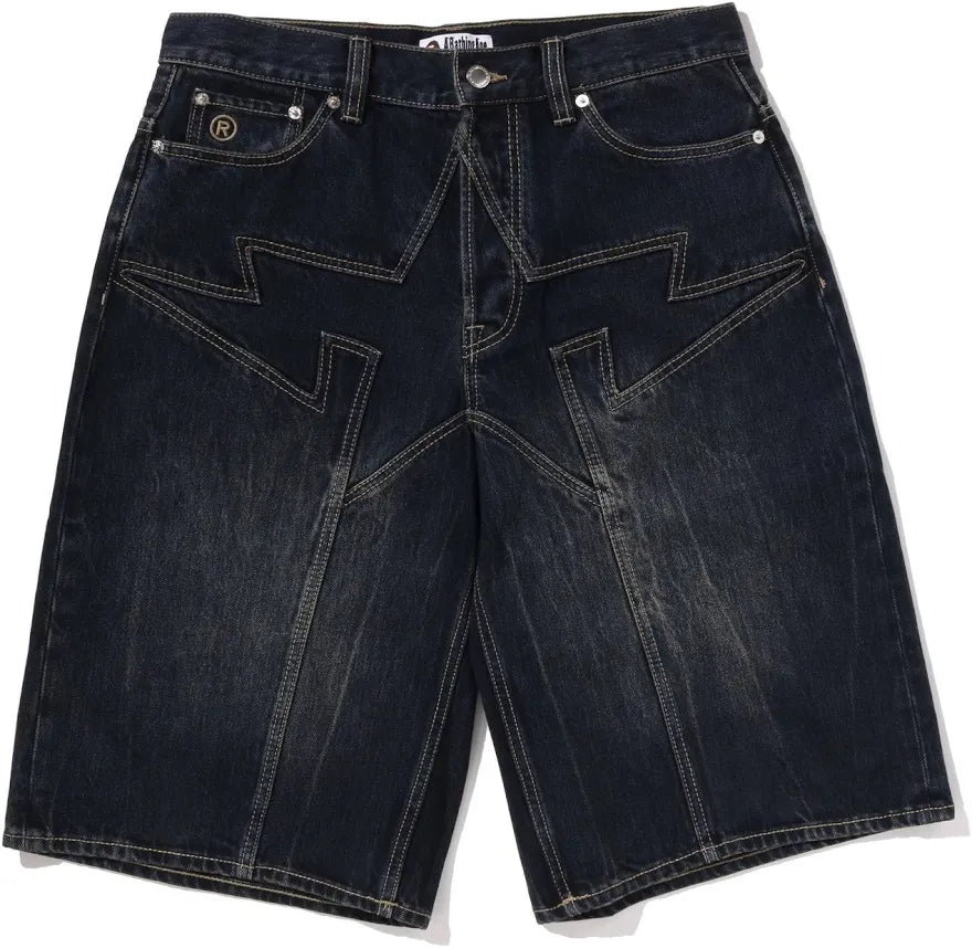 Navy BAPE Sta Patch Relaxed Fit Denim Shorts